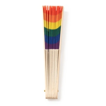 Ventilator manual cu nervuri din lemn și țesătură multicoloră