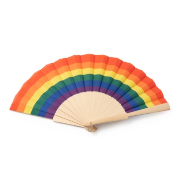 Ventilator manual cu nervuri din lemn și țesătură multicoloră - Img 2