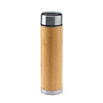 Termos cu pereți dubli din oțel inoxidabil 304 și bambus natural cu infuzor