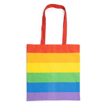 Geantă de umăr multicoloră din bumbac Fairtrade 100% (180 g/mp), cu mânere lungi ranforsate de 70 cm
