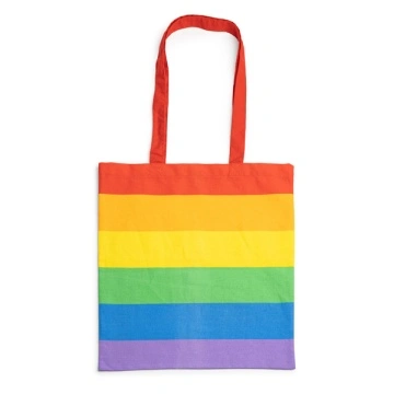 Geantă de umăr multicoloră din bumbac Fairtrade 100% (180 g/mp), cu mânere lungi ranforsate de 70 cm