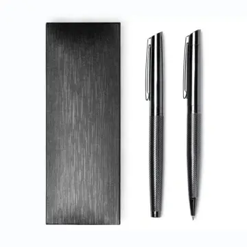 Stilou elegant cu bilă prin rotație și împingere, cu design din oțel închis la culoare