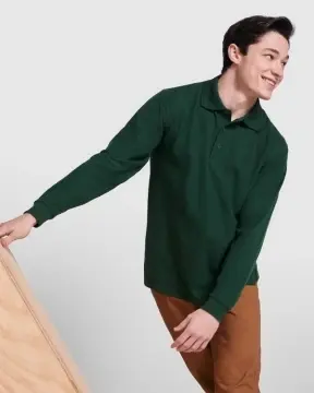 Tricou polo cu mânecă lungă, guler și manșete canalate