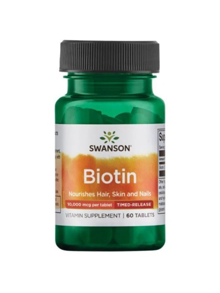 Biotin 10.000 mcg 60 Tablete TIMED- RELEASE Swanson Biotina Trateaza Caderea Parului