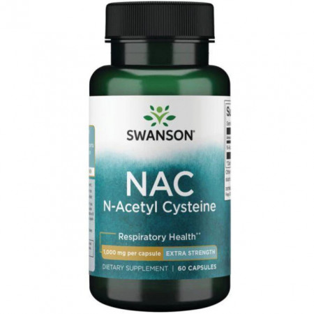 N-Acetyl Cysteine NAC 1000 mg 60 capsule Extra Strength Swanson Esential Pentru Ficat Plamani Precursor Glutation