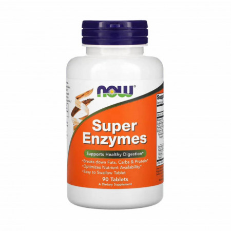 Super Enzymes 90 tablete Enzime Digestive cu Spectru Larg Now Foods