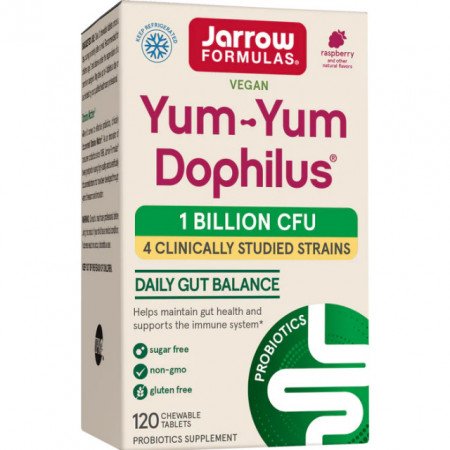 Probiotic Copii Yum-Yum Dophilus® 1 Billion 4 Tulpini 120 tablete Natural Raspberry Jarrow Formulas