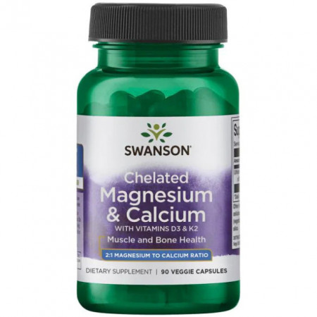 Magneziu & Calciu Chelat 2:1 cu Vitamina D3 si K2 Swanson Albion Magnesium and Calcium 90 capsule