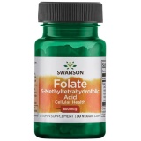Folate 800 mcg 30 vcaps 5-Methyltetrahydrofolic Acid High Potency Folat Bioactive Swanson SWU714