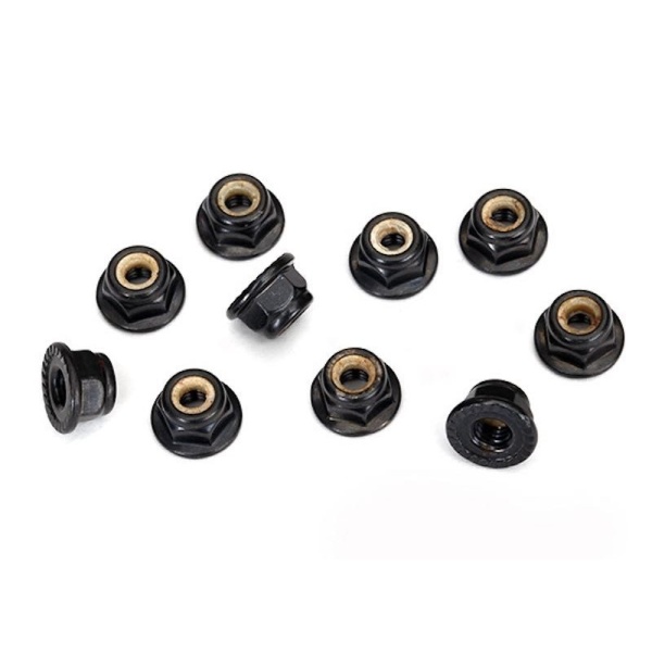 Set piulite roti M4 Traxxas, cu flansa autoblocare, negre