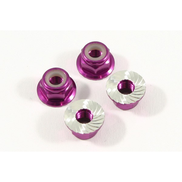 Set piulite roti tip M4 Fastrax din aluminiu, cu flansa si autoblocare mov2