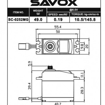 Servo digital waterproof SAVOX SW-0252MG  10.5KG 0.19s/5 @ 6.0V - Img 2