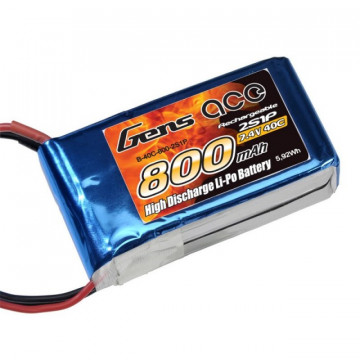 Acumulator LiPo GENS ACE 800 mAh 7.4V 2S1P Softcase - Img 1