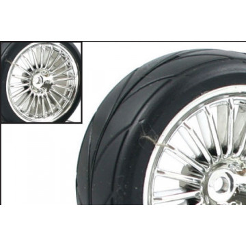 Set 4 roti pentru automodele Touring 1/10 - Anvelope profil in V, jante cromate cu spite - Img 2