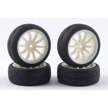 Set 4 roti pentru automodele Touring 1/10 - Anvelope profil in V, jante cu spite albe