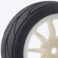 Set 4 roti pentru automodele Touring 1/10 - Anvelope profil in V, jante cu spite albe - Img 2