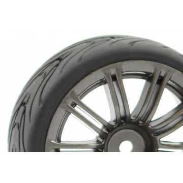 Set 4 roti pentru automodele Touring 1/10 - Anvelope profil in V, jante cu spite GunMetal t1 - Img 2