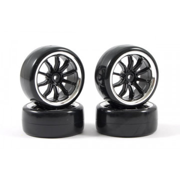 Set roti slick pentru automodele Drift 1/10- Anvelope drift pre-montate pe jante cu spite cromate-set 4 buc