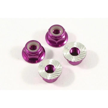 Set piulite roti tip M4 Fastrax din aluminiu, cu flansa si autoblocare mov2