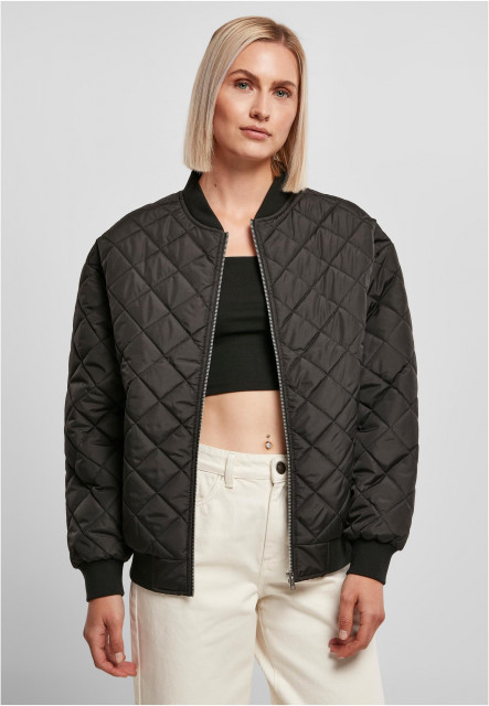 Ladies Oversized Diamond Quilted Bomber Jacket black 3XL