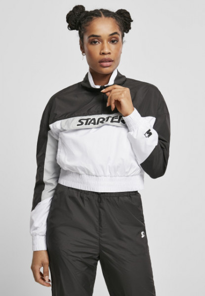 Ladies Starter Colorblock Pull Over Jacket black/white L
