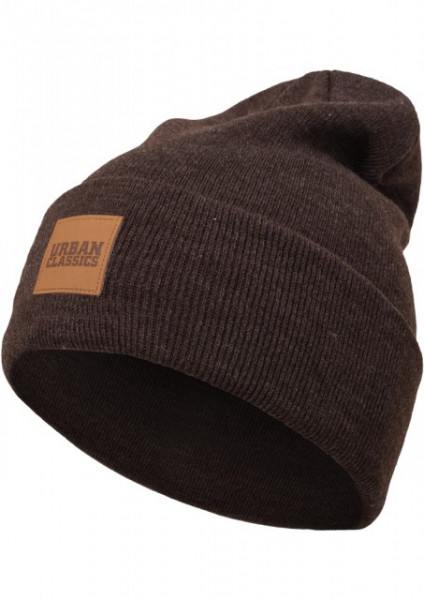 LEATHERPATCH LONG BEANIE HEATHERBROWN ONE SIZE
