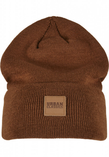 Synthetic Leatherpatch Long Beanie