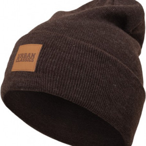 LEATHERPATCH LONG BEANIE HEATHERBROWN ONE SIZE