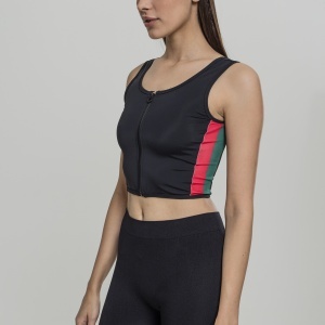 Ladies Side Stripe Cropped Zip Top