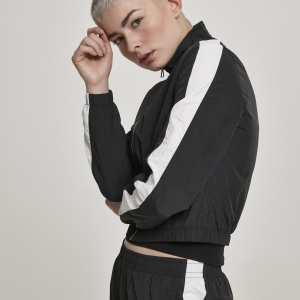 Ladies Short Striped Crinkle Track Jacket blk/wht L - Img 1