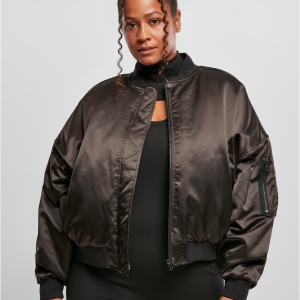 Ladies Short Oversized Satin Bomber Jacket