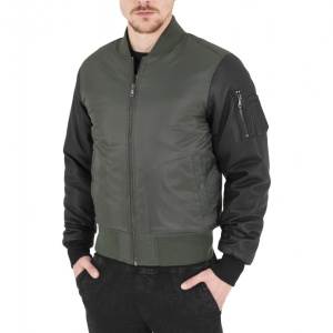 Basic Bomber Leather Imitation Sleeve Jacket