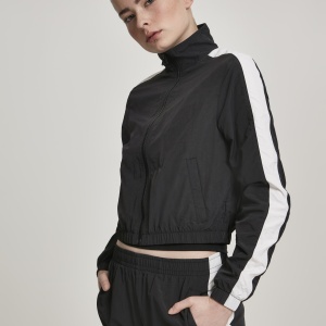 Ladies Short Striped Crinkle Track Jacket blk/wht L - Img 5