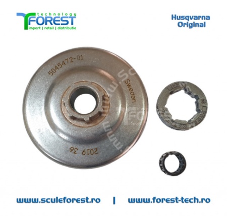 Carcasa ambreiaj originala pentru drujba Husqvarna 365, 365 X-TORQ, 371XP, 372XP, 372XP X-TORQ, Jonsered CS2166, CS2172 cu sproket si rulment pas .3/8" - Img 2