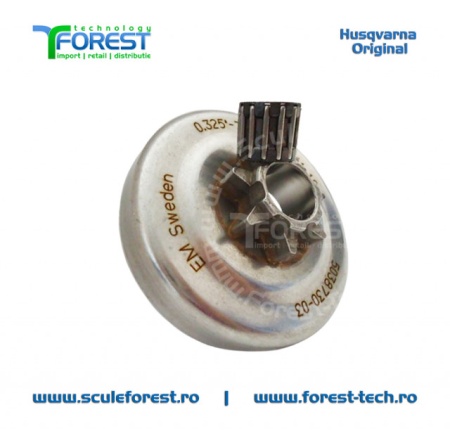 Carcasa ambreiaj originala pentru drujba Husqvarna 340, 340e, 345, 345e, 350, 350e, 445, 445e, 450 cu pinion fix si rulment pas .325" - Img 2