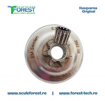Carcasa ambreiaj originala pentru drujba Husqvarna 340, 340e, 345, 345e, 350, 350e, 445, 445e, 450 cu pinion fix si rulment pas .325" - Img 3