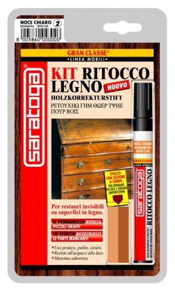 Kit reparare lemn "GRAN CLASSE" culoare NUC DESCHIS - blister chit + marker - Img 1