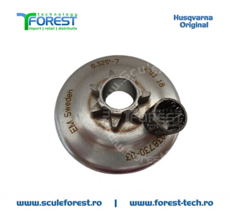 Carcasa ambreiaj originala pentru drujba Husqvarna 340, 340e, 345, 345e, 350, 350e, 445, 445e, 450 cu pinion fix si rulment pas .325" - Img 4
