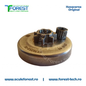 Carcasa ambreiaj originala pentru drujba Husqvarna 340, 340e, 345, 345e, 350, 350e, 445, 445e, 450 cu pinion fix si rulment pas .325" - Img 5