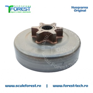 Carcasa ambreiaj originala pentru drujba Husqvarna 130, 135 Mark II cu pinion fix si rulment pas .3/8"