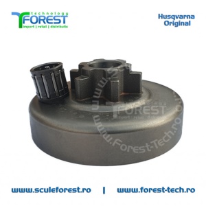 Carcasa ambreiaj originala pentru drujba Husqvarna T435 cu pinion fix si rulment pas .3/8"