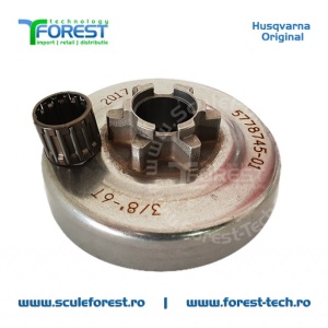Carcasa ambreiaj originala pentru drujba Husqvarna 135, 135e, 140, 140e cu pinion fix si rulment pas .3/8"
