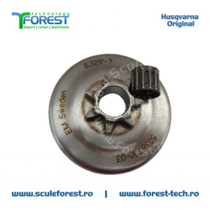 Carcasa ambreiaj originala pentru drujba Husqvarna 340, 340e, 345, 345e, 350, 350e, 445, 445e, 450 cu pinion fix si rulment pas .325"