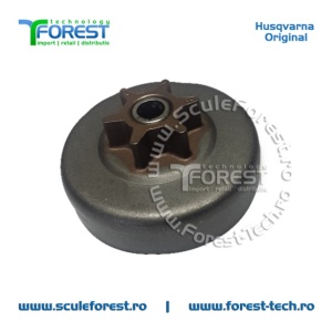 Carcasa ambreiaj originala pentru drujba Partner P740, P842 cu pinion fix si rulment pas .3/8"