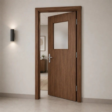 Usa rezistenta la foc din lemn EI 30, cu geam mic, toc din otel, Porta Doors - Img 2