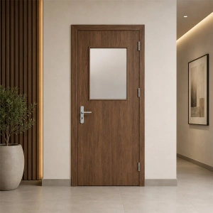 Usa rezistenta la foc din lemn EI 60, cu geam mic, toc din otel, Porta Doors - Img 3