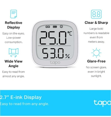 TP-LINK TAPO T315, Monitor smart de temperature si umiditate (necesită Hub Tapo), Wireless: 868 / 922 MHz, Acuratete temperature: ±0.3°C, Acuratete umiditate: ±3%RH, Dimensiuni: 62 × 62 × 24.5 mm, Alimentare: 2 × AAA/LR03 battery - Img 3
