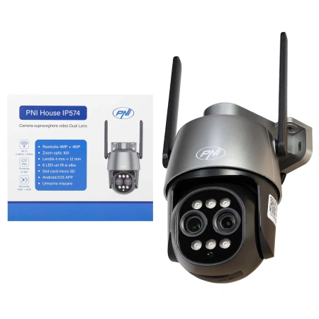 Camera supraveghere video PNI House IP574 cu Wi-Fi, PTZ, dual lens 4MP + 4MP, zoom optic 10X, IP65