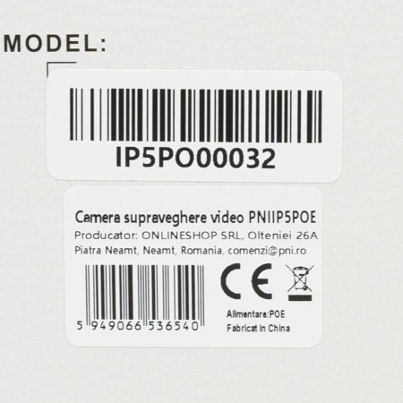 Camera supraveghere video PNI IP5POE, 5MP, D-WDR, 4.0mm, 6 LED-uri, IP66, alb, are functii AI human