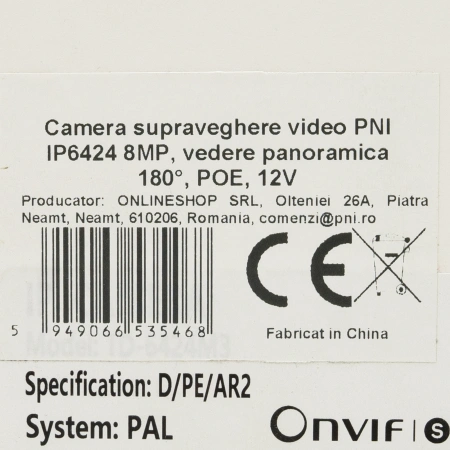 Camera supraveghere video PNI IP6424, 8MP, D-WDR, Zoom Digital, cu functii inteligente de detectie s